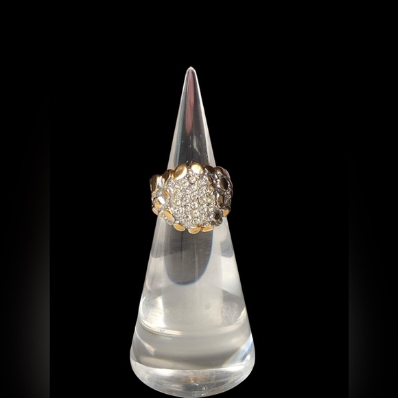 Mens Gold Plated Clear Crystal Stones Nugget Ring Fashion Jewelry Bling - Picture 3 of 8